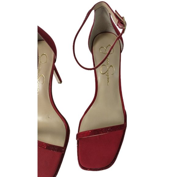 Jessica Simpson Womens 8.5 Ostey Red Rhinestones Ankle Strap 4 inch Heels New - Picture 11 of 16